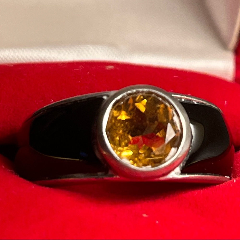 Citrine & Enamel Ring made of 925 Silver, Size 7